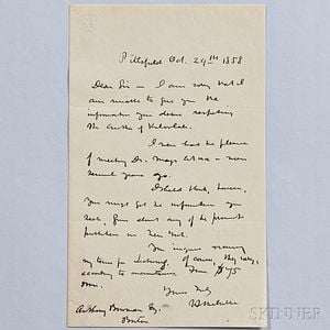 Melville, Herman (1819-1891) Autograph Letter Signed, Pittsfield, Massachusetts, 29 October 1858.