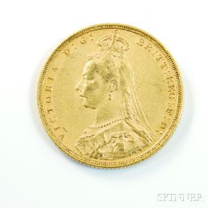 1889-M British Gold Sovereign. 