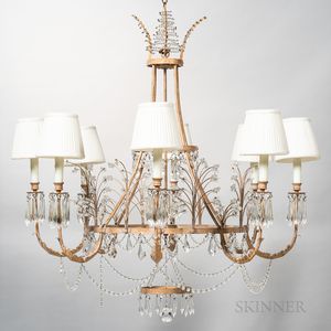 Rococo-style Glass and Painted Metal Eight-light Chandelier