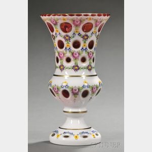 Bohemian Overlay Cranberry Glass Vase
