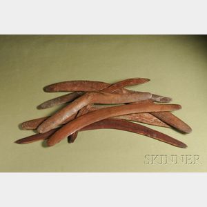 Seven Australian Aborigine Carved Wood Boomerangs