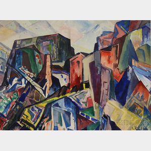 Leighton R. Cram (American, 1895-1981) Cubist Town View.