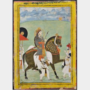 Miniature Painting of an Emperor on Horseback