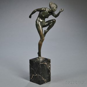 After Lucien Charles Edouard Alliot (French, 1877-1967) Bronze Figure of a Nude Dancer