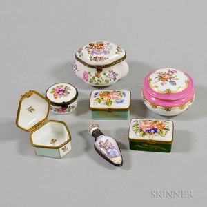 Six Small European Porcelain and Enamel Snuff Boxes. 