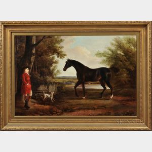 British School Style, 20th Century English Horse and Horseman with Hound