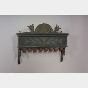 Paint Decorated Carved Pine Towel Rack