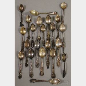Approximately Twenty-two Souvenir Mostly Sterling Silver Demitasse Spoons