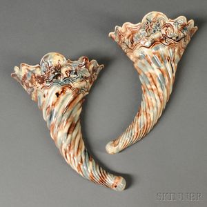Pair of Staffordshire Cream-colored Earthenware Wall Pockets
