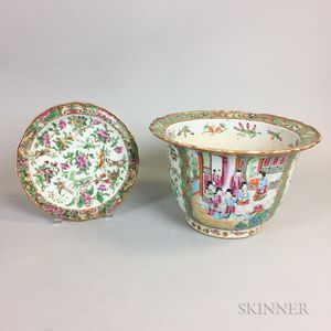 Rose Medallion Porcelain Jardiniere and Dish