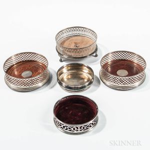 Five Sterling Silver-mounted Wine Coasters