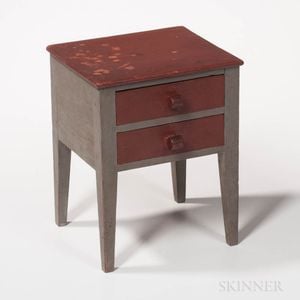Miniature Red- and Gray-painted Two-drawer Stand