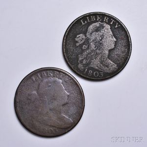 Two 1803 Draped Bust Large Cents