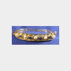 Edwardian 14kt Gold, Sapphire, and Cultured Pearl Bracelet