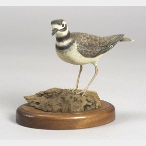 Carved and Painted Wilson Plover Shorebird Figure