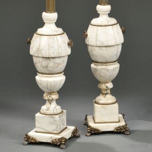 Pair of Alabaster and Metal-mounted Lamps