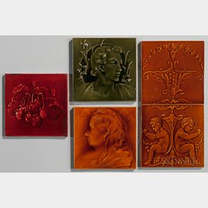 Five Art Pottery Tiles Including J.C. Edwards and Craven Dunnill
