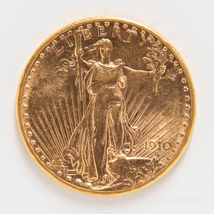 1910-S $20 St. Gaudens Gold Coin. 
