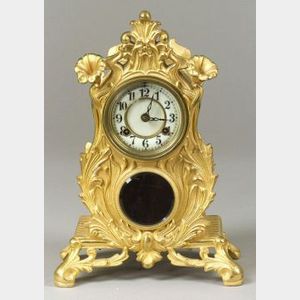 Waterbury Clock Co. Louis XV Style Gilt Cast Metal Mantel Clock