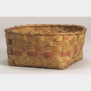 Paint-Decorated Woven Splint Indian Made Basket
