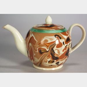 Staffordshire Surface Agate Pearlware Teapot and Cover