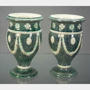 Pair of Wedgwood White Terra Cotta Porphyry Decorated Vases