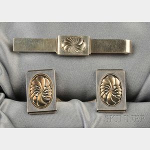 Sterling Silver Cuff Links and Tie Bar, Georg Jensen