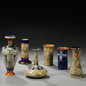 Six Doulton Stoneware Vases