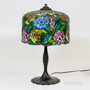Tiffany-style Leaded Glass and Bronze Table Lamp
