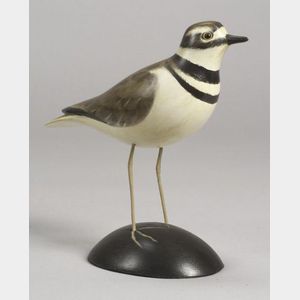 Carved and Painted Wooden Wilson Plover Shorebird Figure