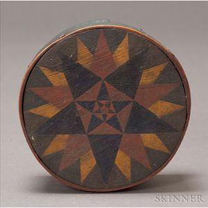 Round Painted Wooden Covered Box with Star