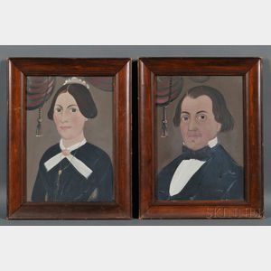 Prior-Hamblin School, 19th Century Pair of Portraits of a Man and a Woman.