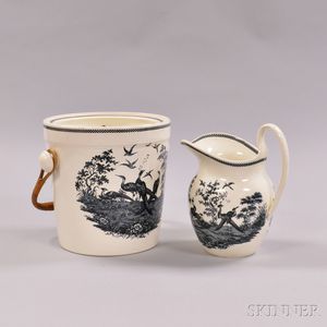 Wedgwood Queen's Ware Transfer-decorated Pitcher and Slop Pail