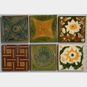 Six Art Pottery Tiles Including Campbell Tile Co.
