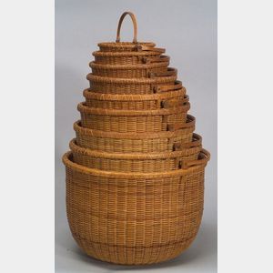 Nest of Nine Round Woven Nantucket Baskets