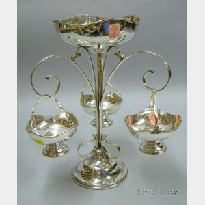 British Victorian Electroplated Epergne with Three Baskets