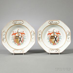 Two Chinese Export Porcelain Armorial Soup Plates