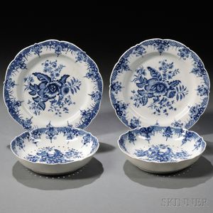 Two First Period Worcester Porcelain Berry Plates with Undertrays
