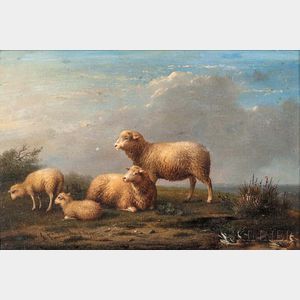 Franz Van Severdonck (Belgian, 1808-1889) Lambs and Ewes