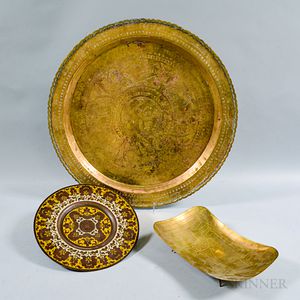 Two Brass Trays and a Footed Bowl