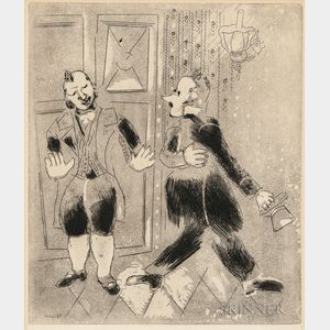 Marc Chagall (Russian/French, 1887-1985) Le suisse ne laisse pas entrer Tchitchikov