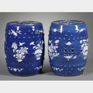 Near Pair of Chinese Export Porcelain Garden Seats