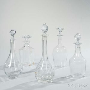 Five Baccarat or St. Louis Crystal Decanters