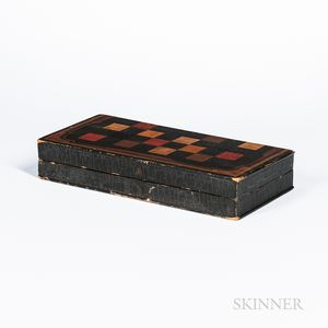 Painted Checkers and Backgammon Folding Game Box