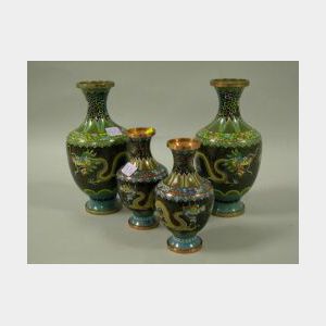 Two Pairs of Cloisonne Dragon Vases.