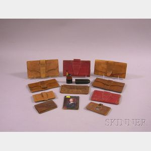 Ten Assorted 19th Century Embossed Leather Wallets, a Leather Framed Miniature Painted Portrait of a Young Woma...