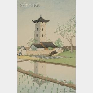 Elizabeth Keith (British, 1887-1956) Rice Fields and Distant Village, China.