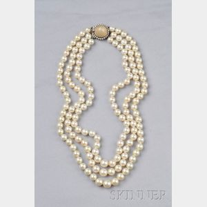 Cultured Pearl, Moonstone, and Diamond Necklace