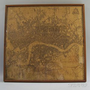 Framed Cloth Printed with a Historical Map of London