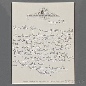 Parker, Dorothy (1893-1967) Autograph Letter Signed.